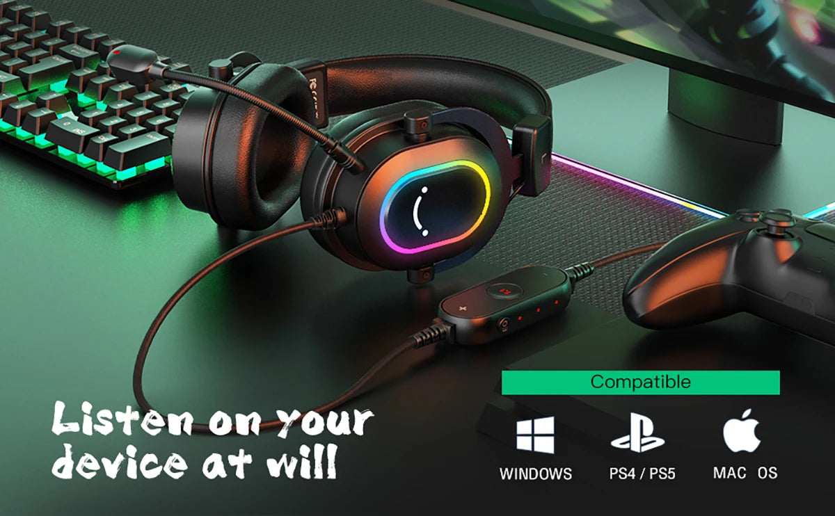 Fifine Dynamic RGB Wired Gaming Headset