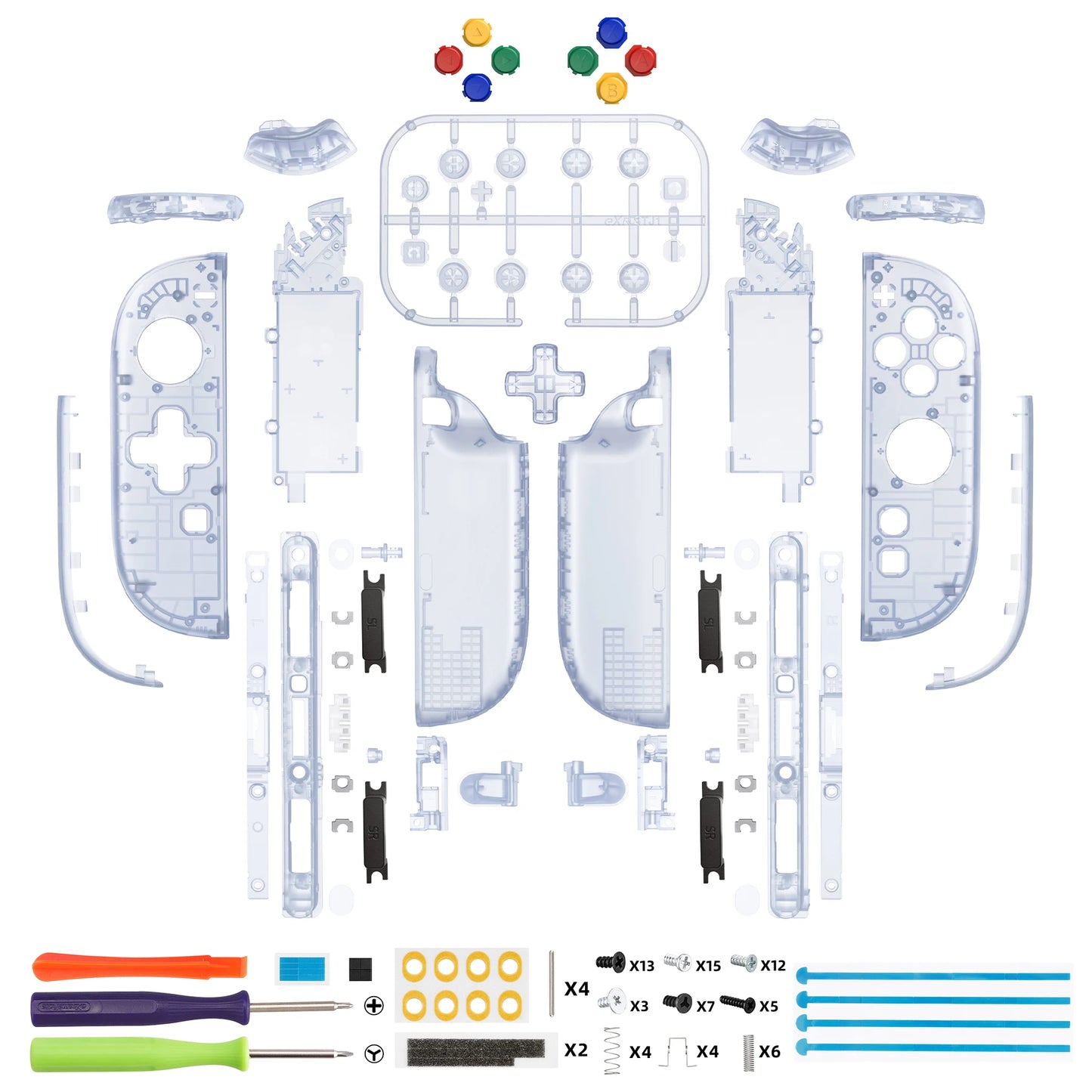 eXtremeRate DIY Replacement Housing (D-Pad Ver) Buttons for Joycon 2, Decorative Strips & Middle Bracket for Nintendo Switch 2