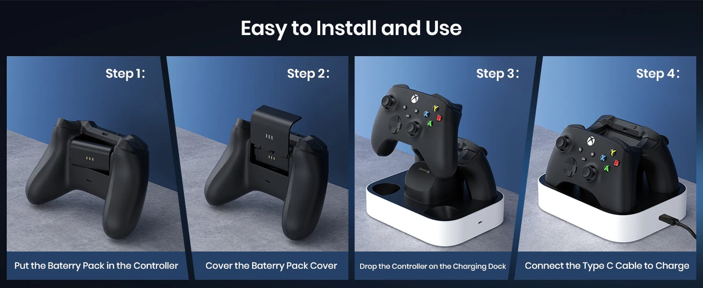 NEWDERY Controller Charger Station for Xbox One/Series X|S Controller Fast Charging Dock with 1100mAh Rechargeable Battery Packs