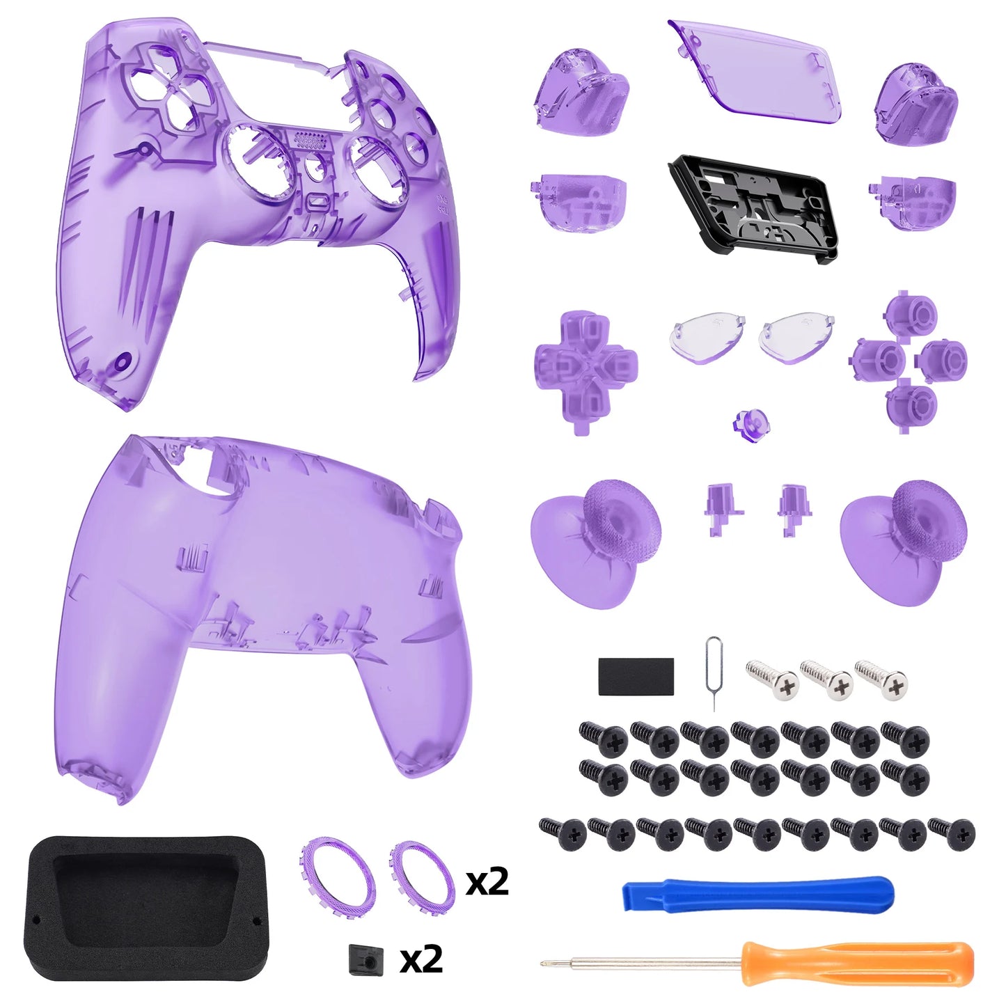 eXtremeRate Luna Redesigned Full Set Housing Shell Buttons Touchpad Cover for ps5 Controller BDM-030/040/050 - Clear Series