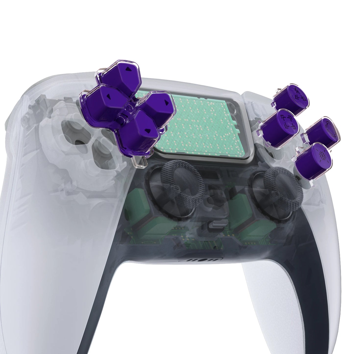 eXtremeRate Custom Dpad Action Buttons Three-Tone Black & Clear with Symbols D-pad Face Buttons Compatible with ps5 Controller