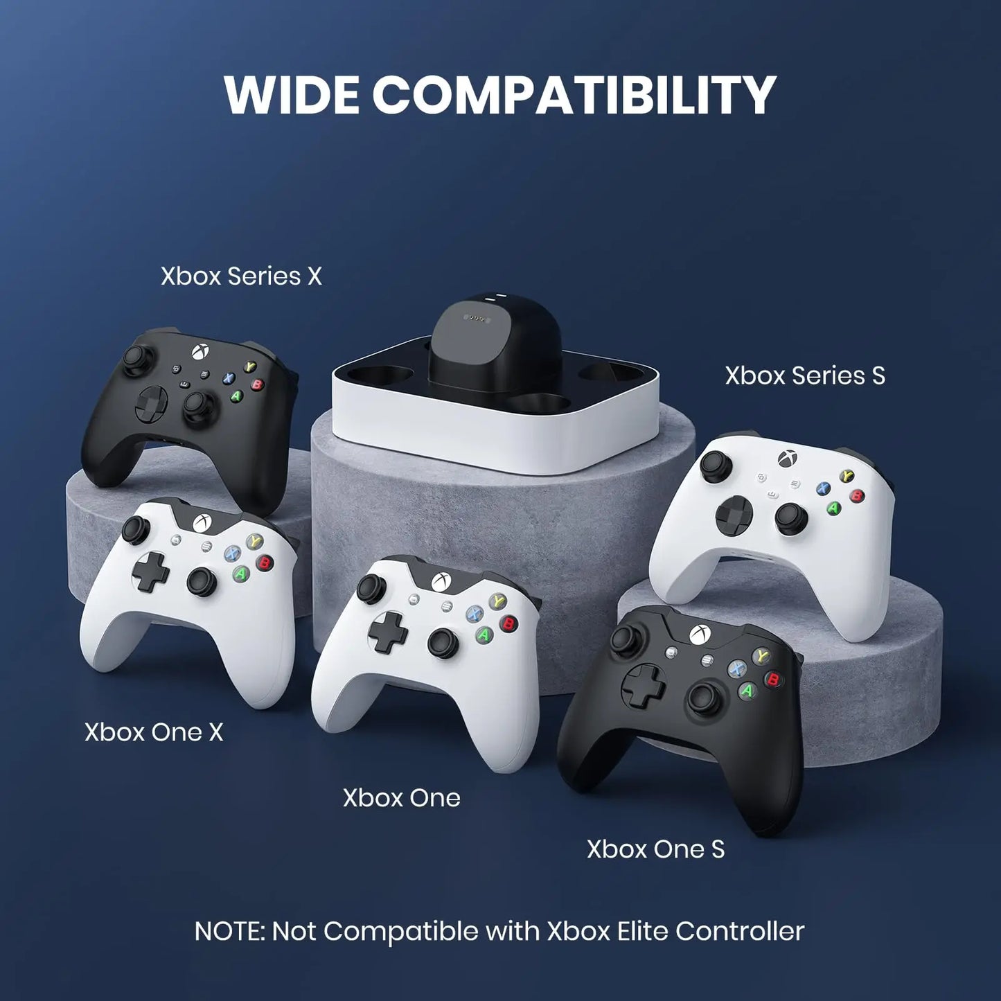 NEWDERY Controller Charger Station for Xbox One/Series X|S Controller Fast Charging Dock with 1100mAh Rechargeable Battery Packs
