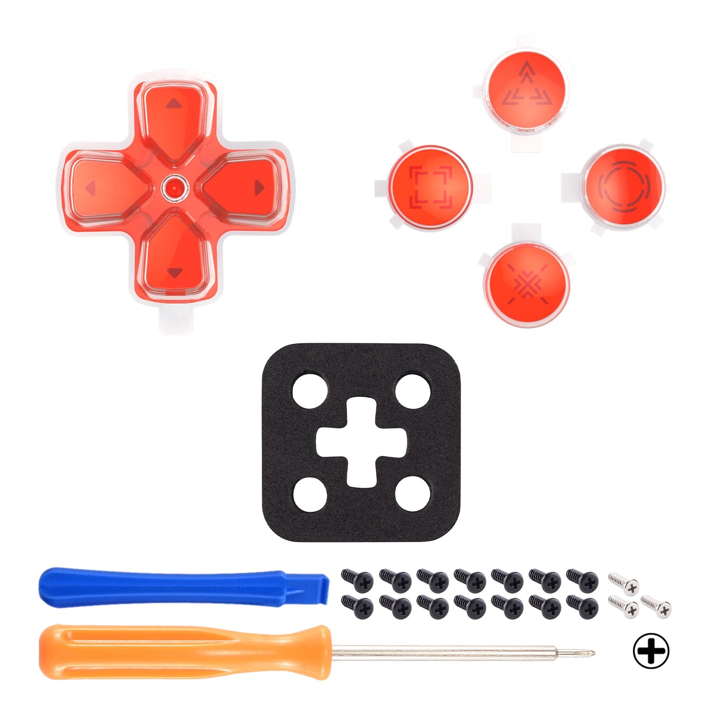 eXtremeRate Custom Dpad Action Buttons Three-Tone Black & Clear with Symbols D-pad Face Buttons Compatible with ps5 Controller