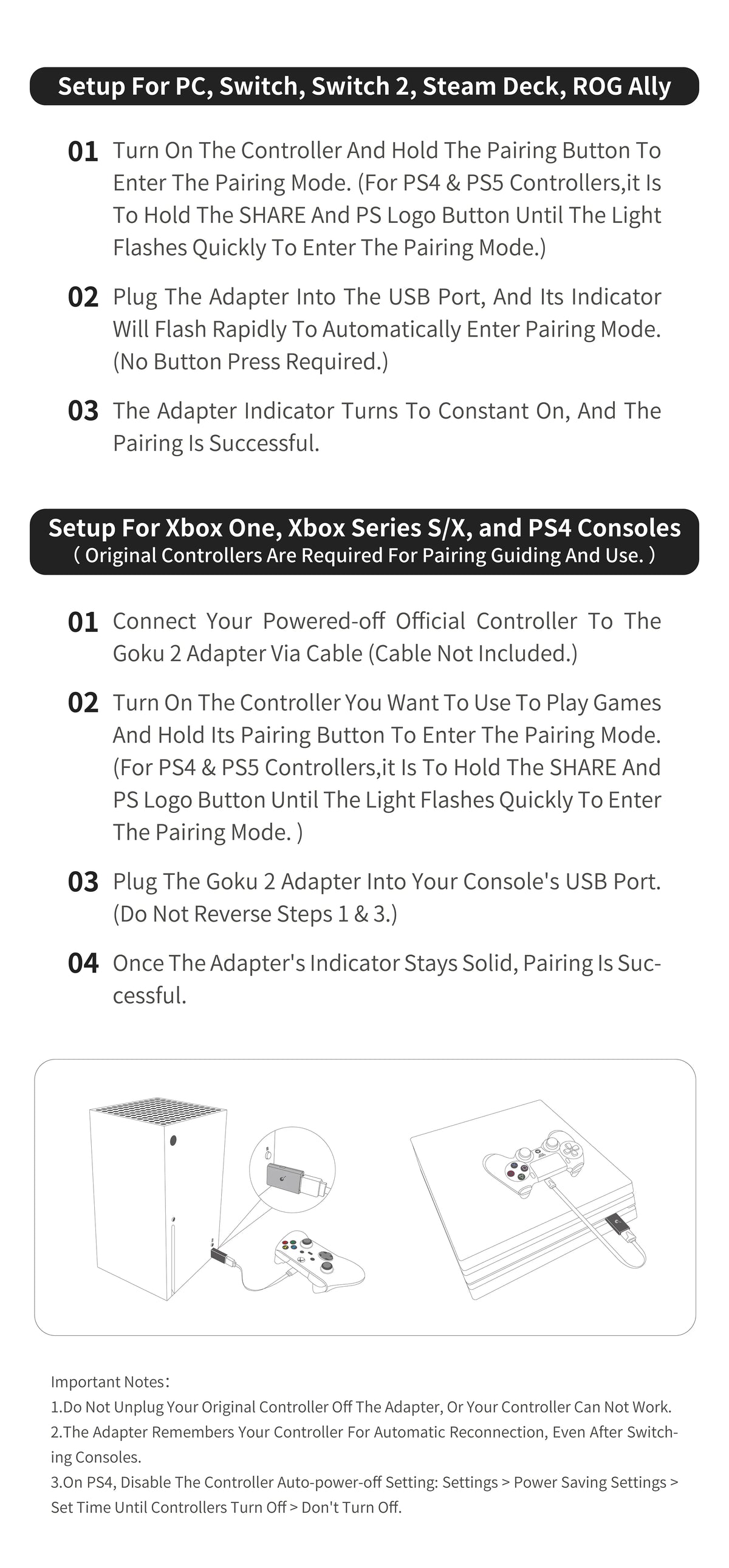 Gulikit NS36 Goku 2 Wireless Controller Adapter Receiver for PC/Xbox Series S/X/Xbox One/Switch 1&2