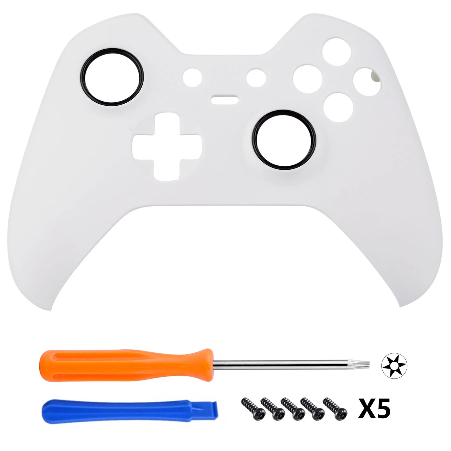 eXtremeRate Front Housing Shell for Xbox One Elite Controller With Accent Rings - White & Chrome Gold & Textured Orange