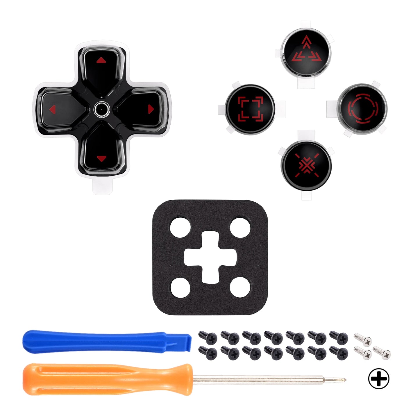 eXtremeRate Custom Dpad Action Buttons Three-Tone Black & Clear with Symbols D-pad Face Buttons Compatible with ps5 Controller