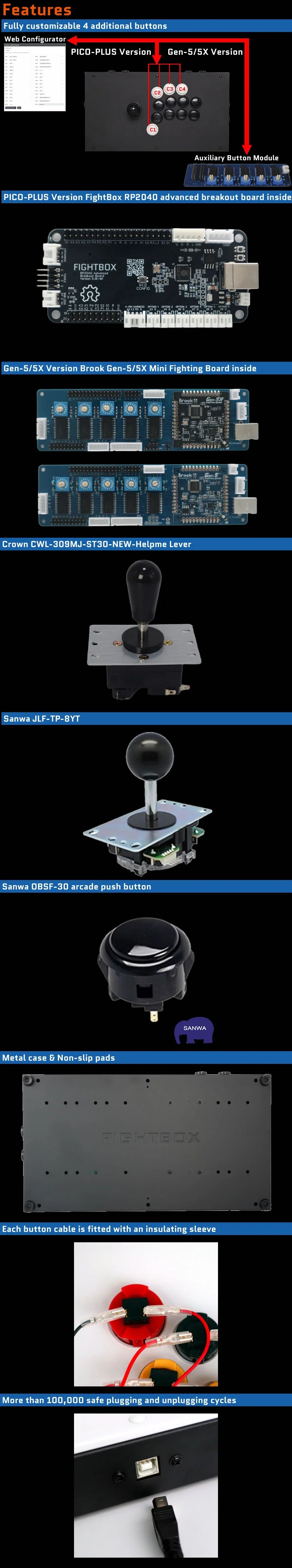 FightBox M8-CrossUP Hitbox Sanwa/Korean Joystick Arcade Game Controller for PC/PS/SWITCH