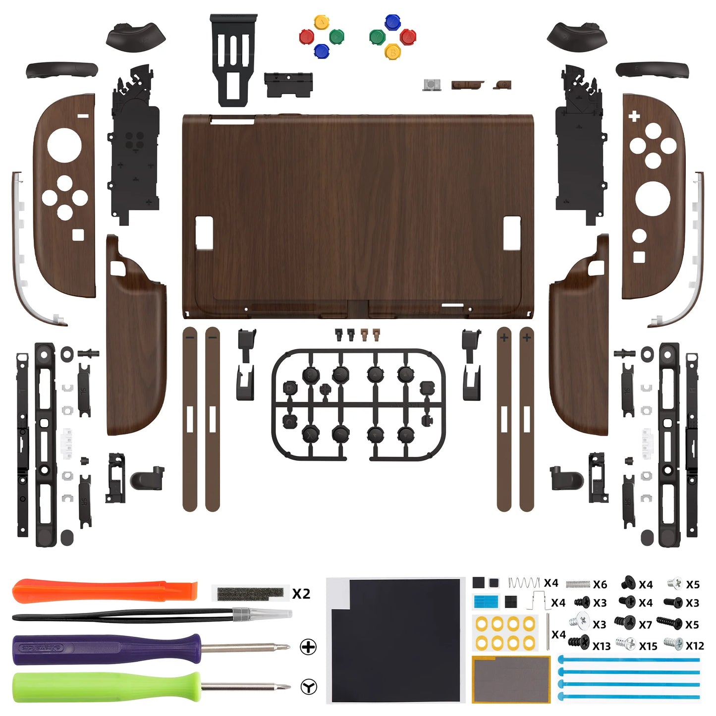 eXtremeRate DIY Replacement Shell Buttons for Nintendo Switch 2, Full Set Housing w/Buttons for Joycon 2 - Wood Grain