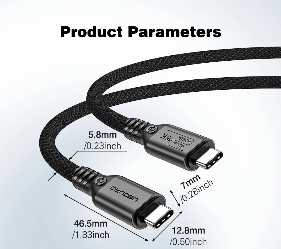 UGOURD 80Gbps Thunderbolt 5 Cable Certified Chip USB-C 20Gbps 240W 16K