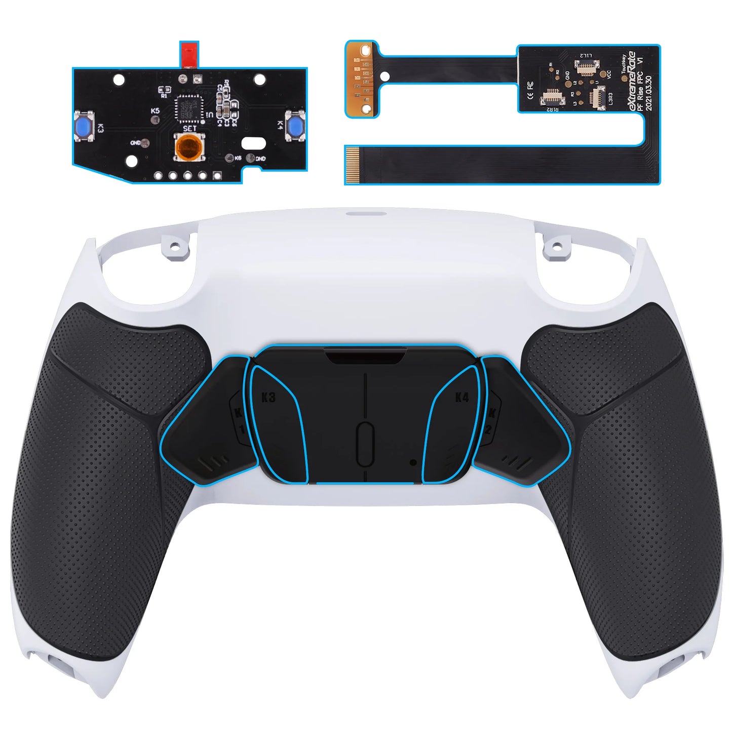 eXtremeRate Remappable RISE 4.0 Remap Kit, Upgrade Board & Redesigned Back Shell & 4 Back Buttons for ps5 Controller BDM-010&020