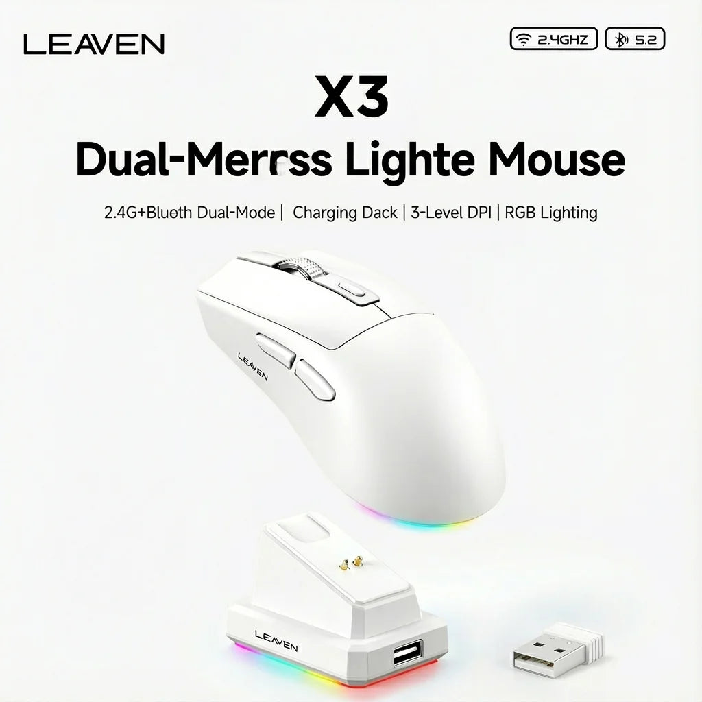 Leaven X3 Wireless Gaming Mouse with Charging Dock, Dual Mode Bluetooth/2.4G