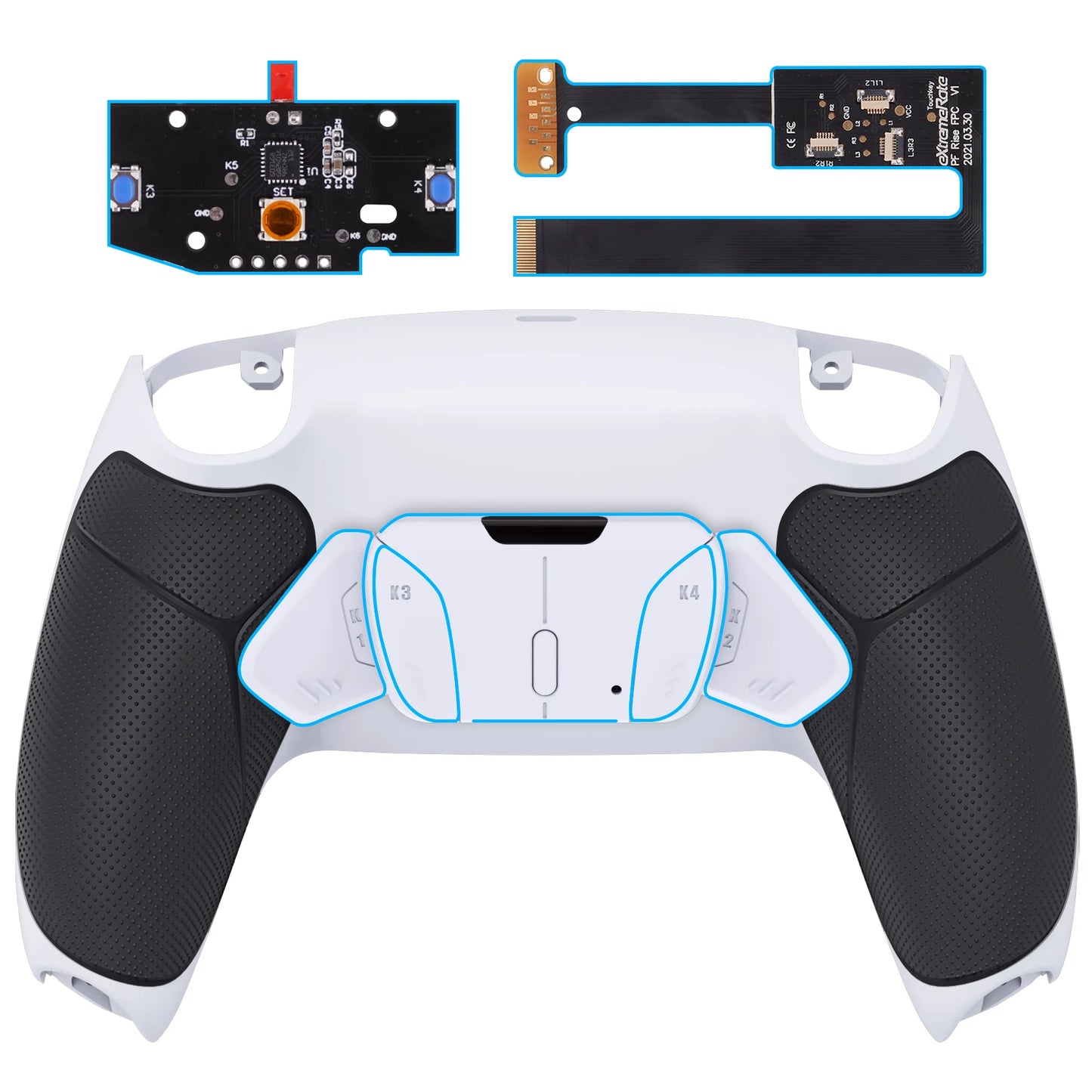 eXtremeRate Remappable RISE 4.0 Remap Kit, Upgrade Board & Redesigned Back Shell & 4 Back Buttons for ps5 Controller BDM-010&020