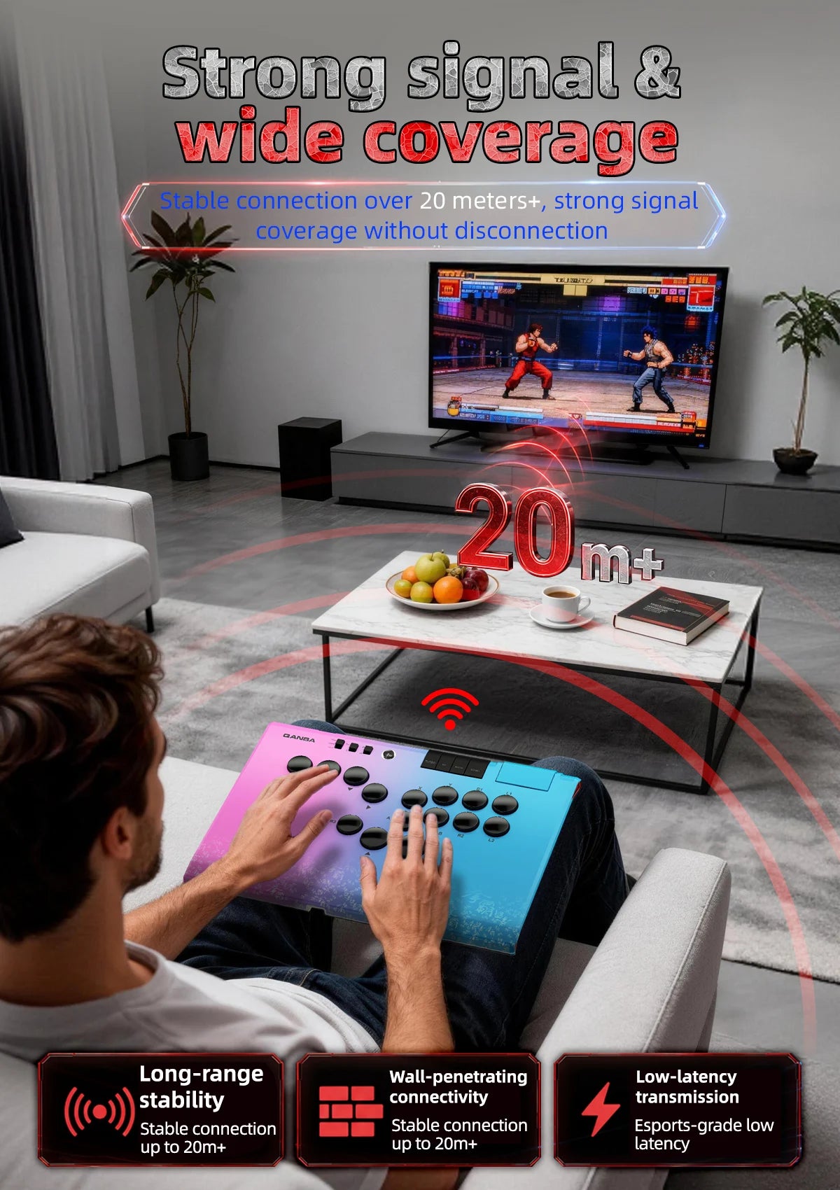 Qanba Ruby Wireless  Leverless Gaming Controller For PC/Steam/Android