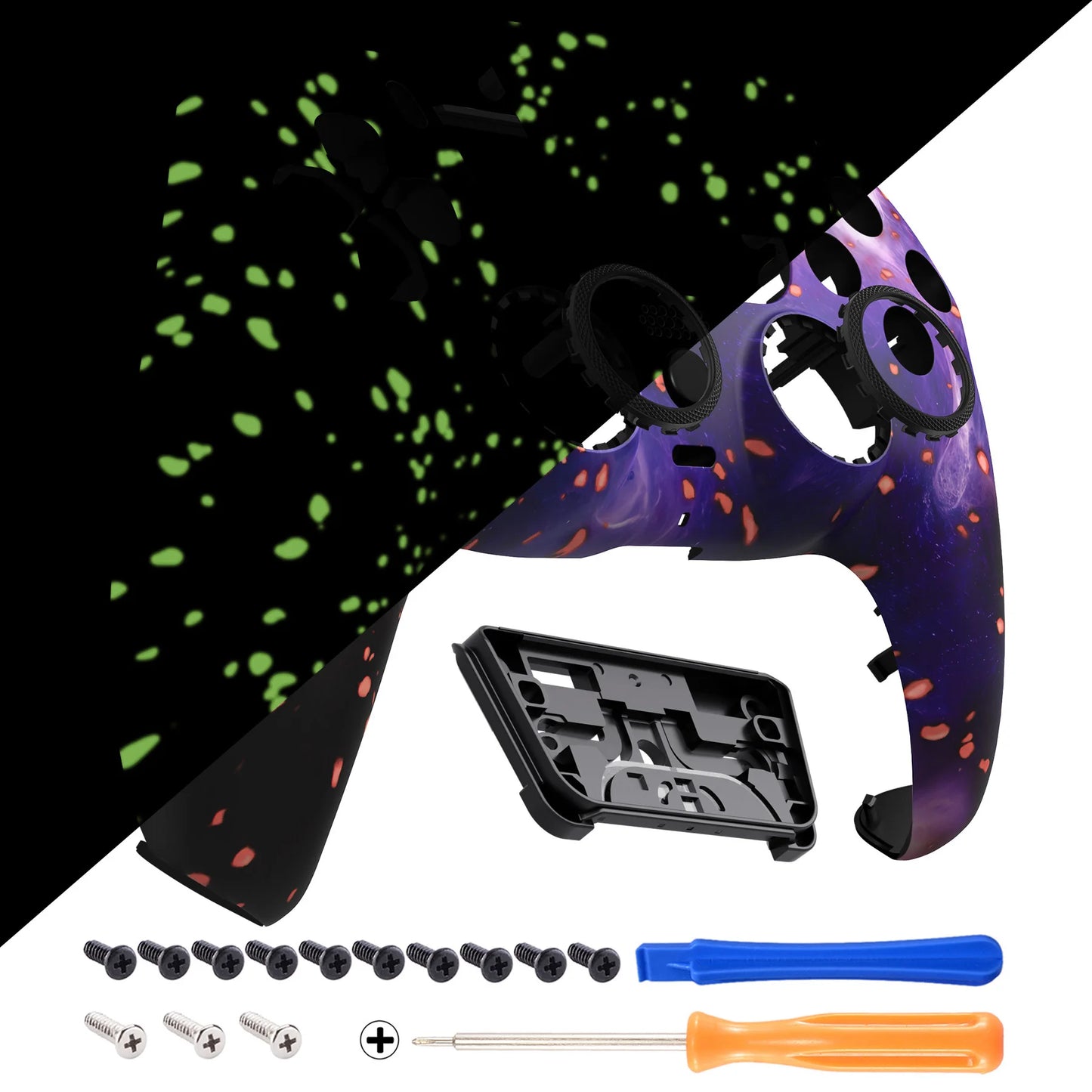 eXtremeRate LUNA Redesigned Replacement Front Shell Touchpad for ps5 Controller BDM-010/020/030/040/050 - Glow in Dark Cosmic