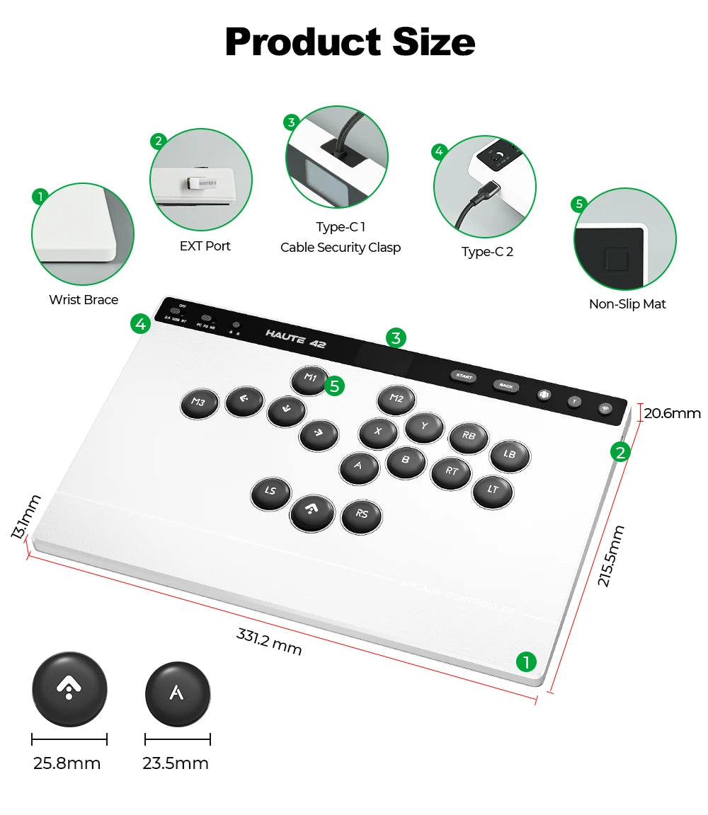 Haute42 W-P1 Wired/2.4G Wireless Hitbox Leverless Controller For PC/PS5/Switch