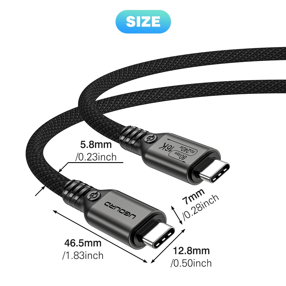 UGOURD 80Gbps Thunderbolt 5 Cable Certified Chip USB-C 20Gbps 240W 16K