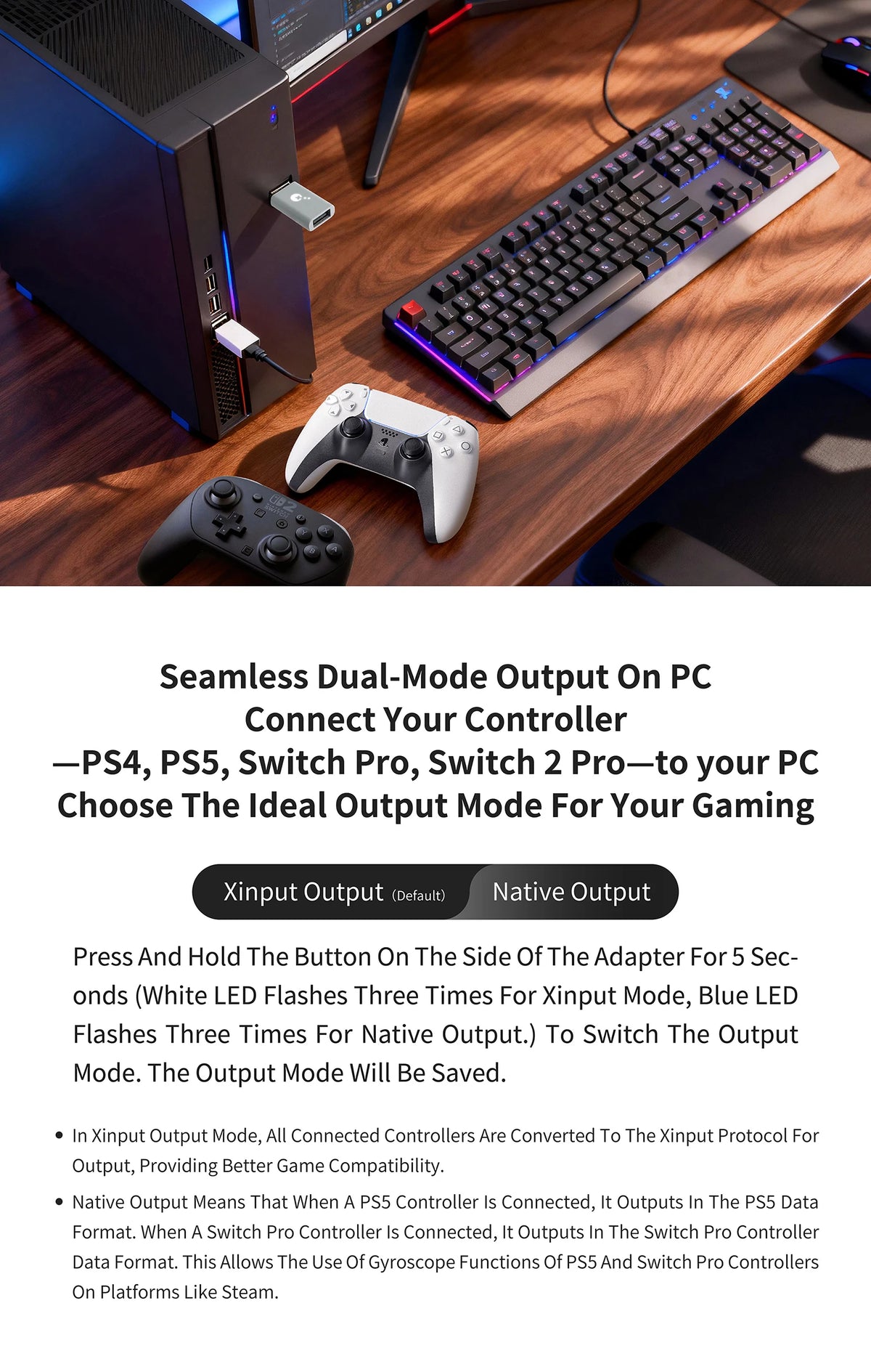Gulikit NS36 Goku 2 Wireless Controller Adapter Receiver for PC/Xbox Series S/X/Xbox One/Switch 1&2