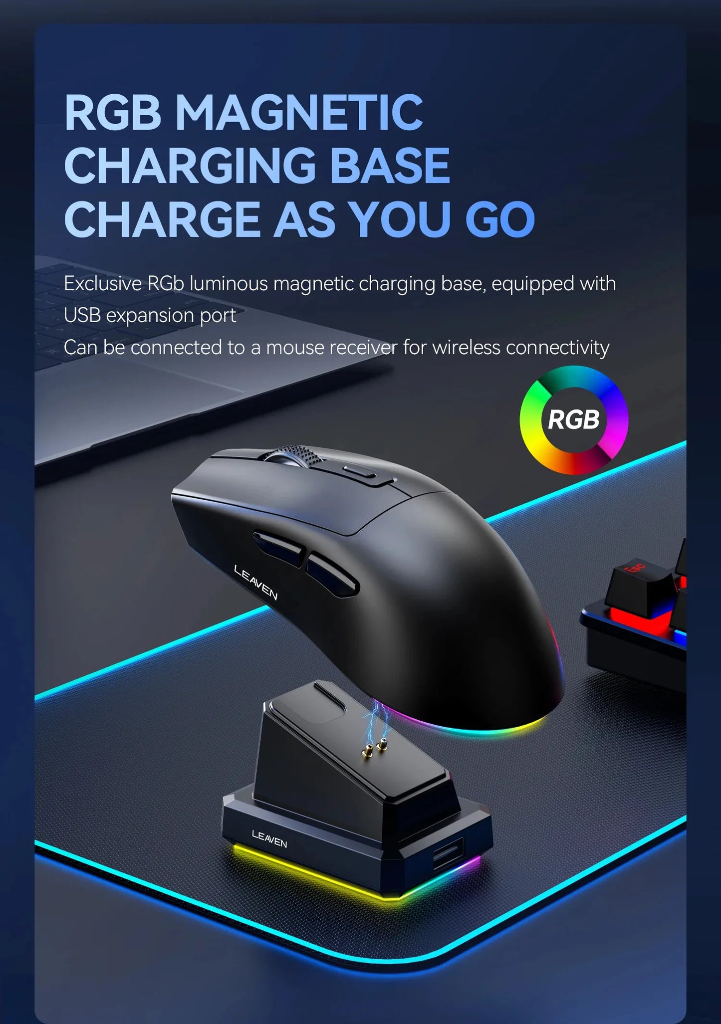 Leaven X3 Wireless Gaming Mouse with Charging Dock, Dual Mode Bluetooth/2.4G