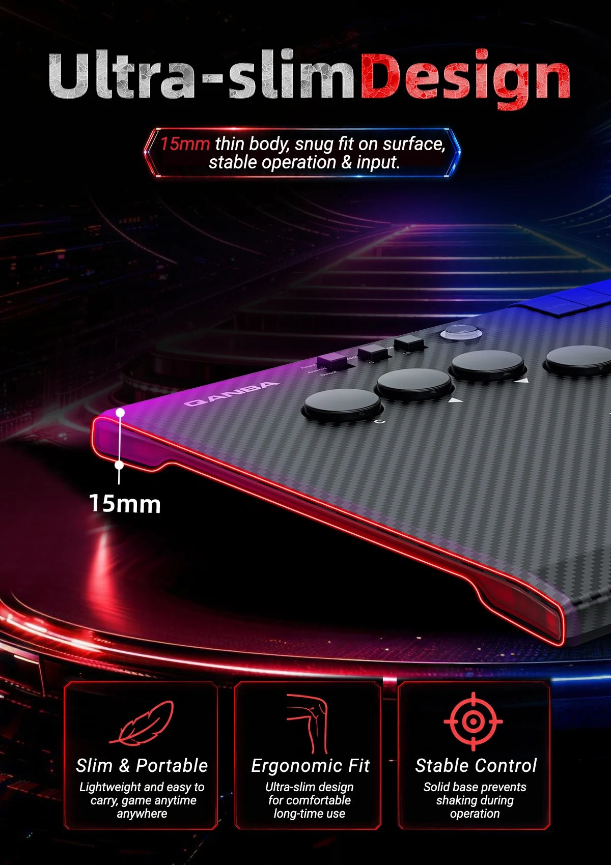 Qanba Ruby Wireless  Leverless Gaming Controller For PC/Steam/Android