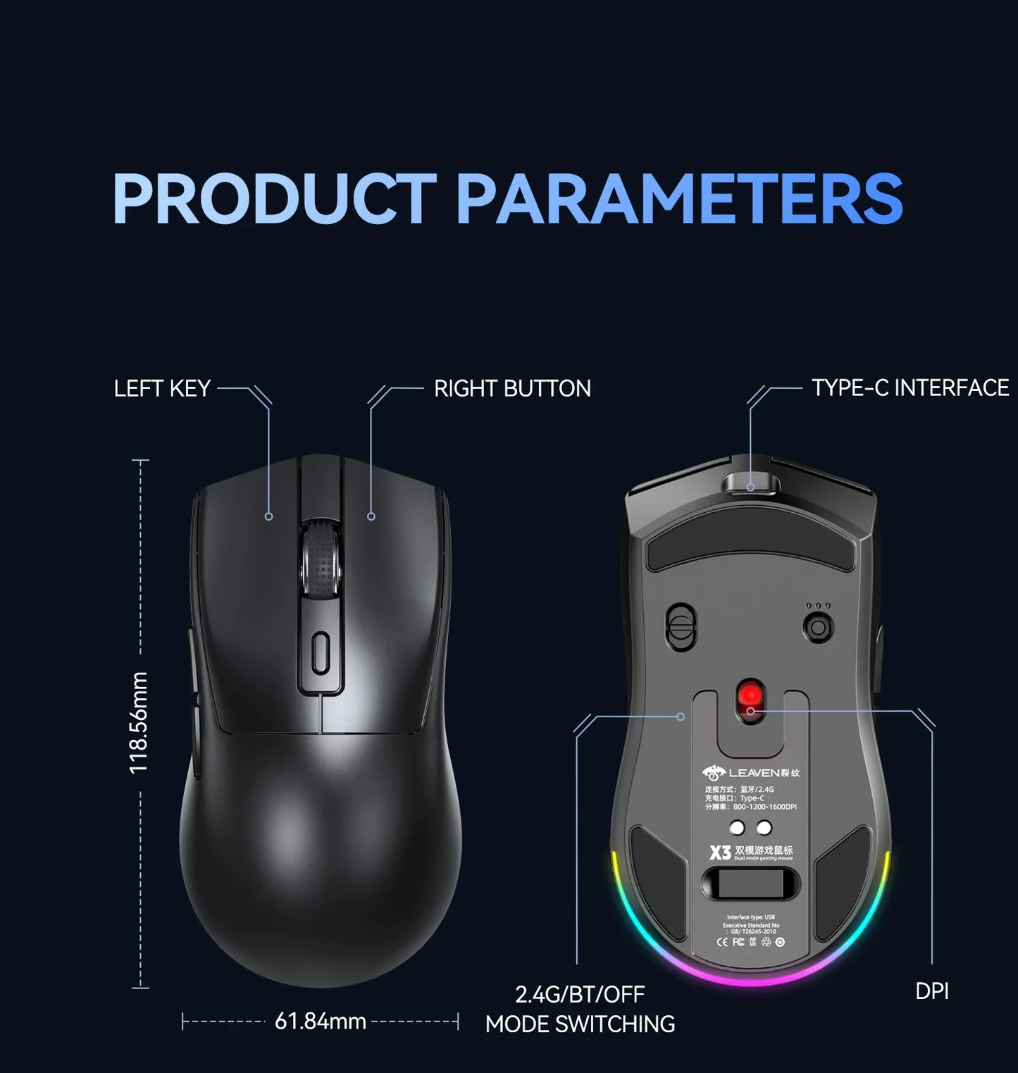 Leaven X3 Wireless Gaming Mouse with Charging Dock, Dual Mode Bluetooth/2.4G