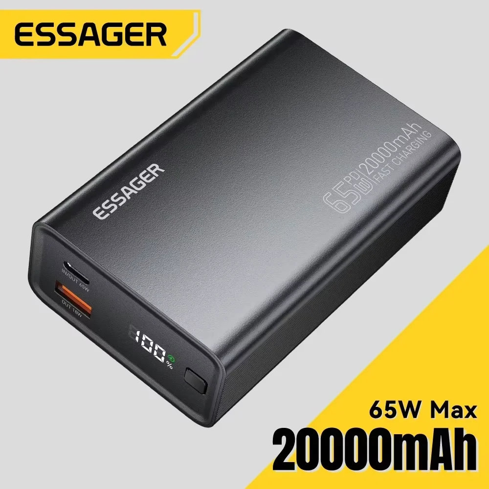 Essager Power Bank 20000mAh Portable PD 65W Fast Charging for iPhone17 16 15 Laptop Mac