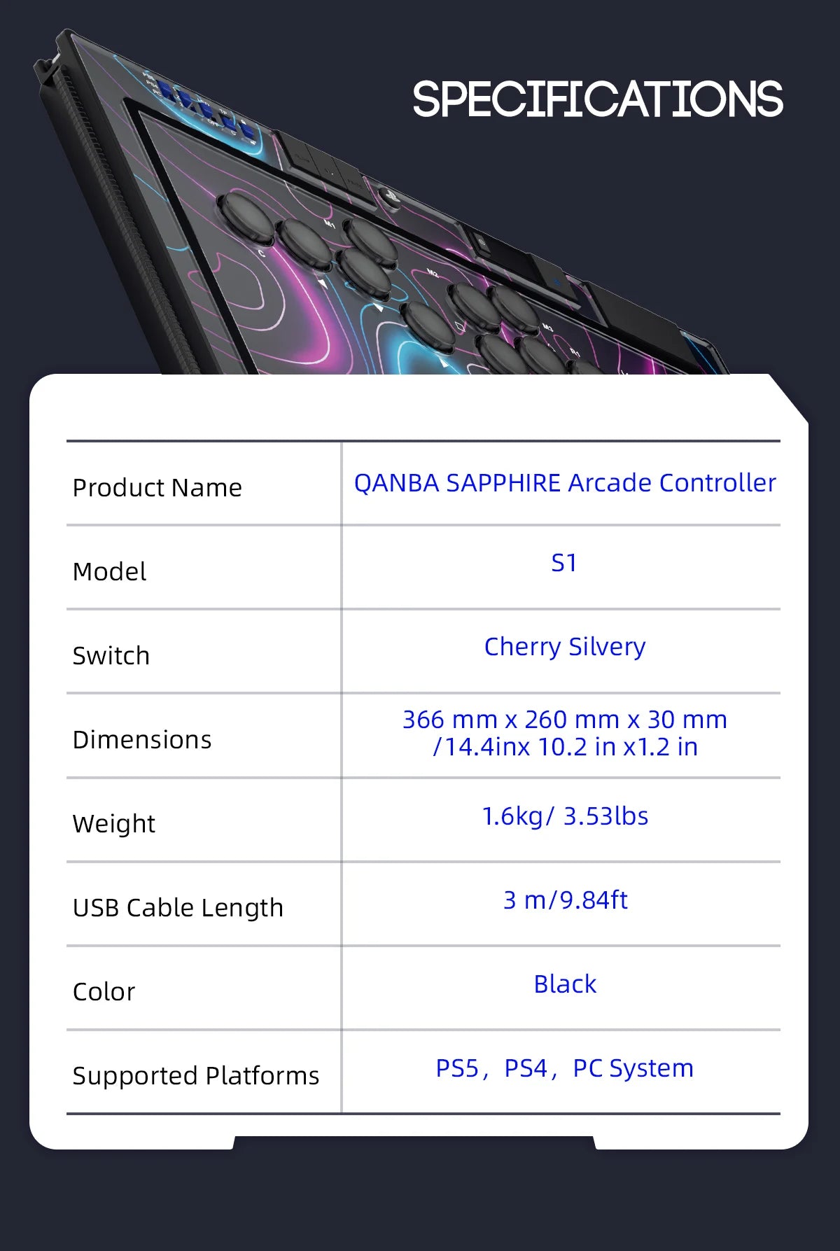 QANBA SAPPHIRE S1 Leverless Arcade Controller For PC/PS5/PS4