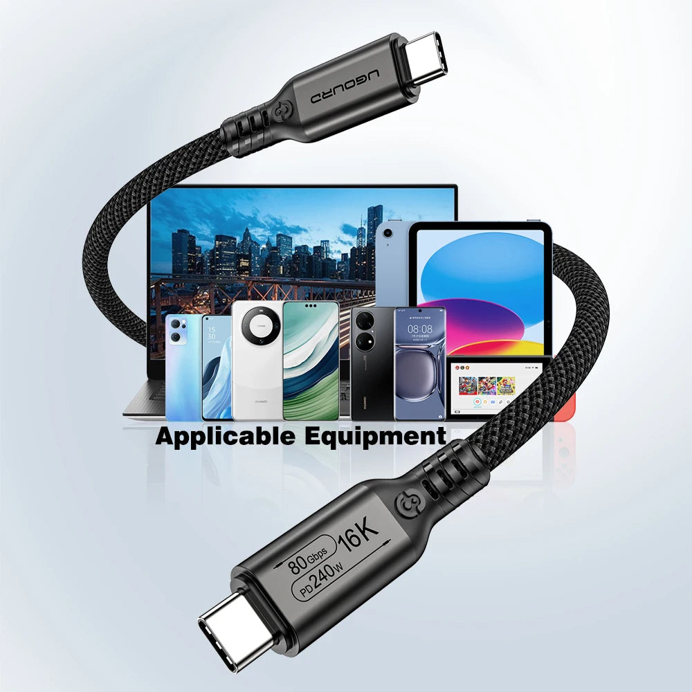 UGOURD 80Gbps Thunderbolt 5 Cable Certified Chip USB-C 20Gbps 240W 16K
