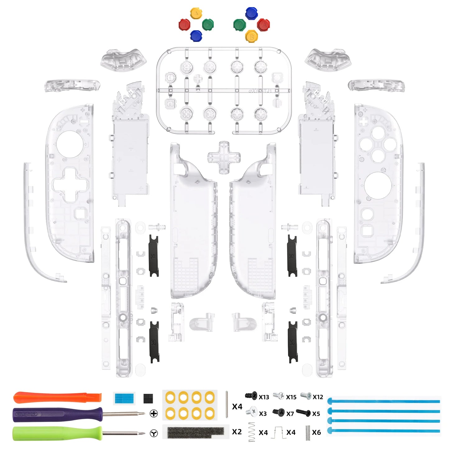 eXtremeRate DIY Replacement Housing (D-Pad Ver) Buttons for Joycon 2, Decorative Strips & Middle Bracket for Nintendo Switch 2