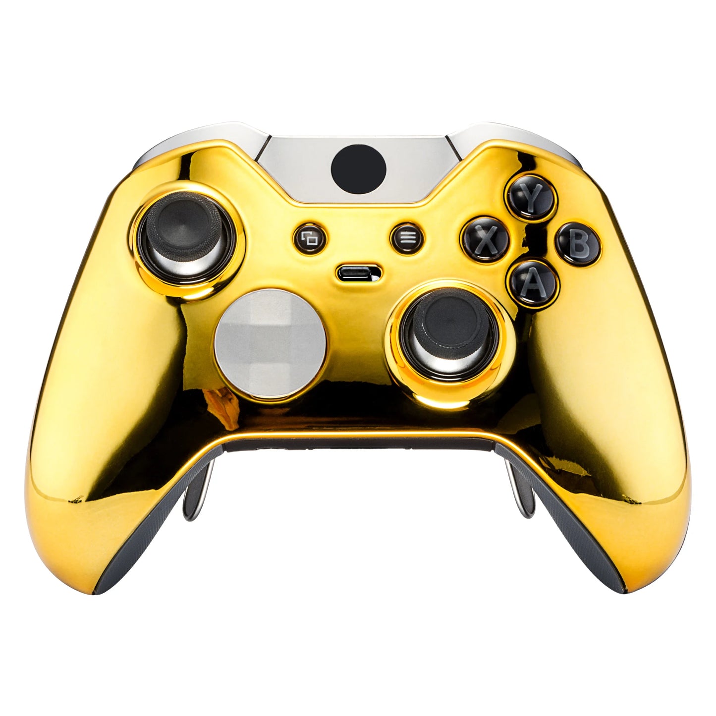 eXtremeRate Front Housing Shell for Xbox One Elite Controller With Accent Rings - White & Chrome Gold & Textured Orange