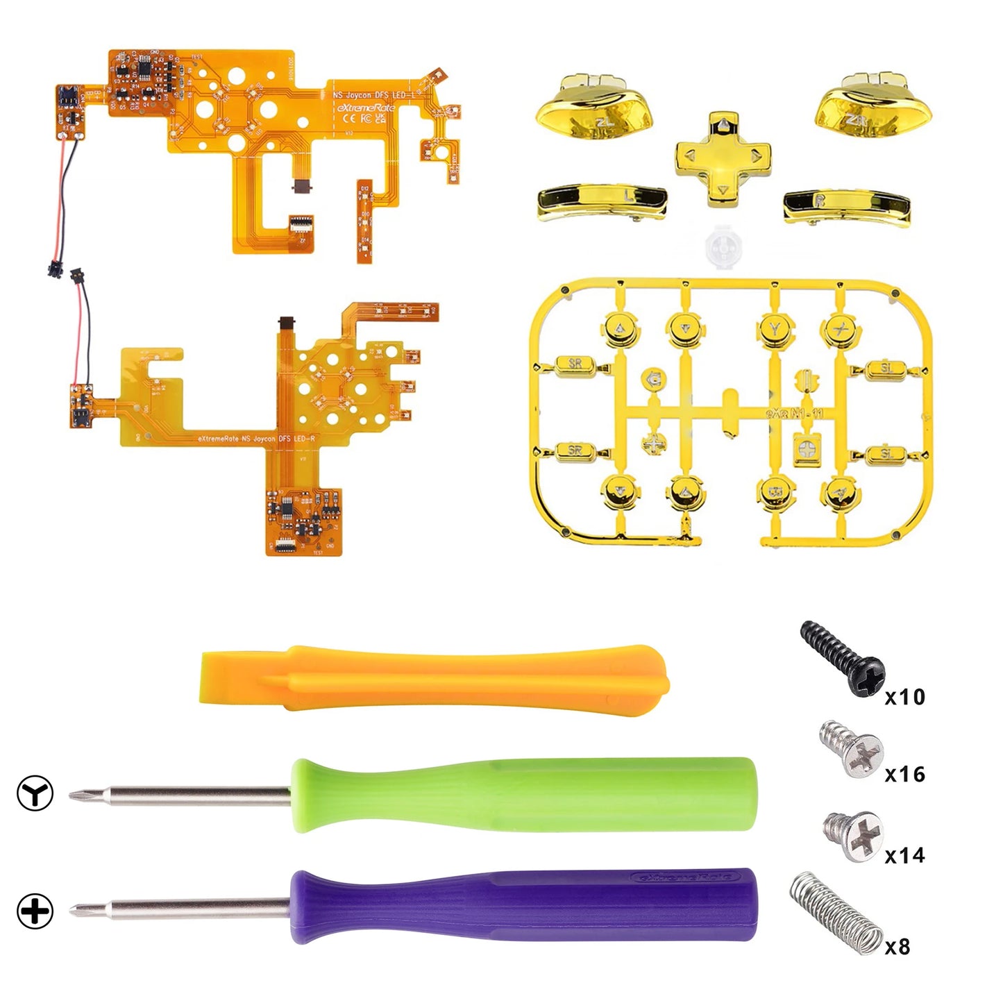 eXtremeRate 7 Colors 9 Modes DFS LED Kit Multi-Colors Luminated Classical Symbols Face Buttons for NS Switch & OLED JoyCon