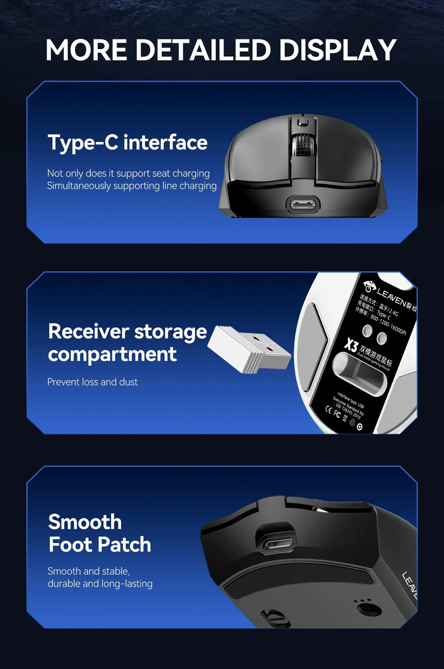 Leaven X3 Wireless Gaming Mouse with Charging Dock, Dual Mode Bluetooth/2.4G