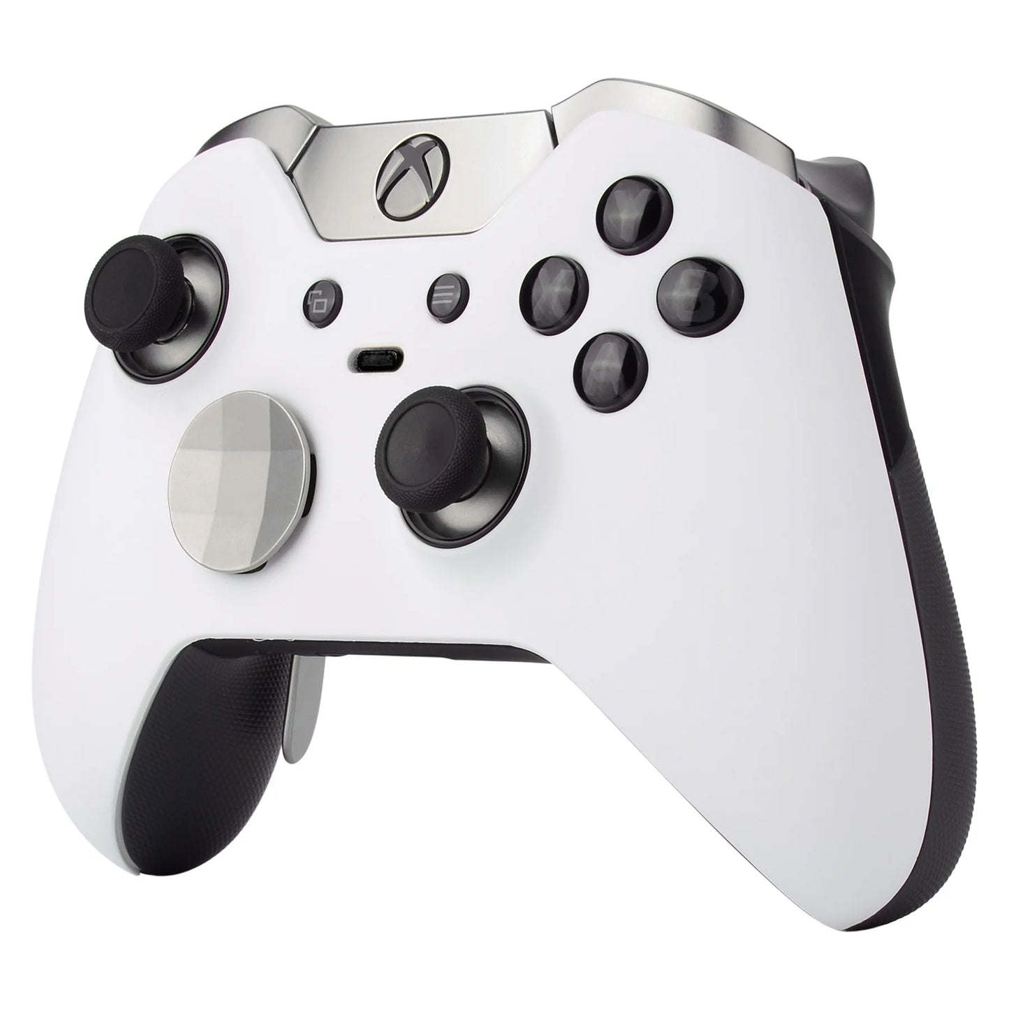 eXtremeRate Front Housing Shell for Xbox One Elite Controller With Accent Rings - White & Chrome Gold & Textured Orange