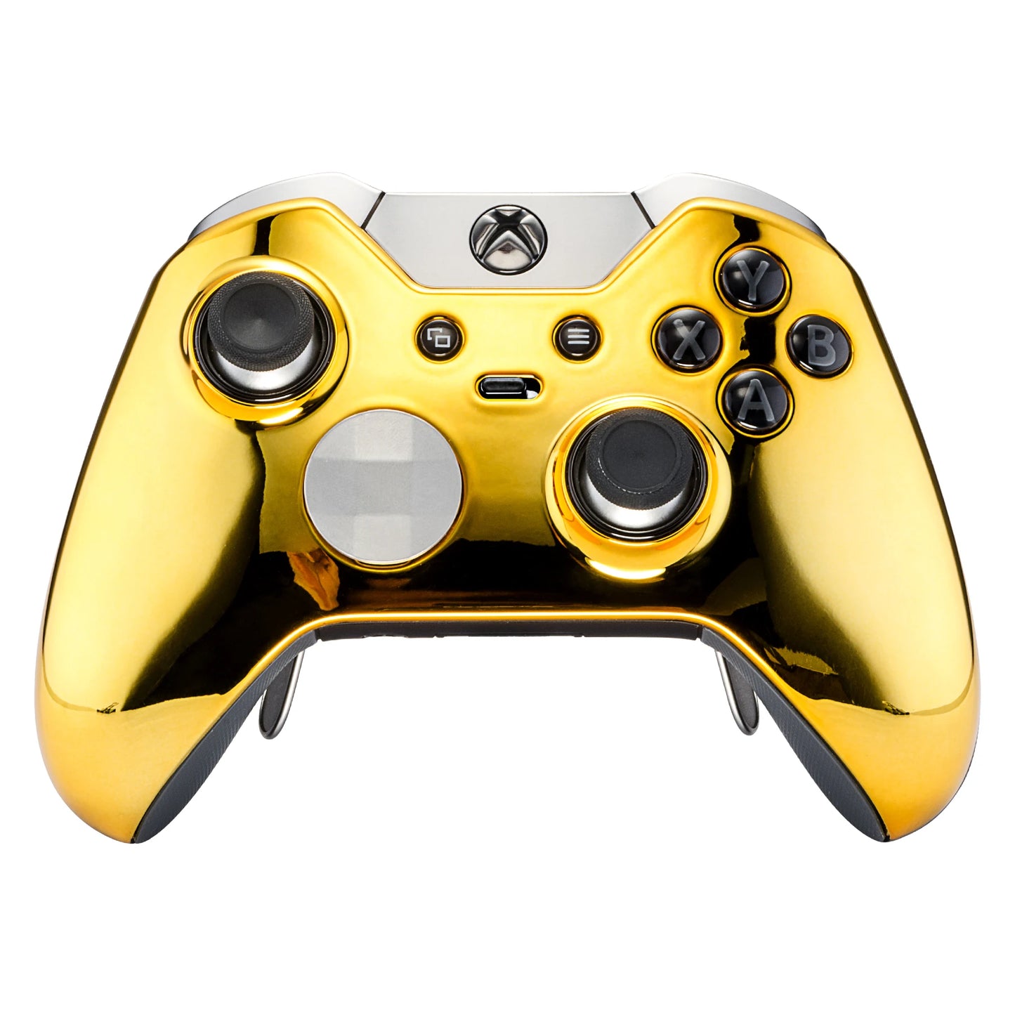 eXtremeRate Front Housing Shell for Xbox One Elite Controller With Accent Rings - White & Chrome Gold & Textured Orange