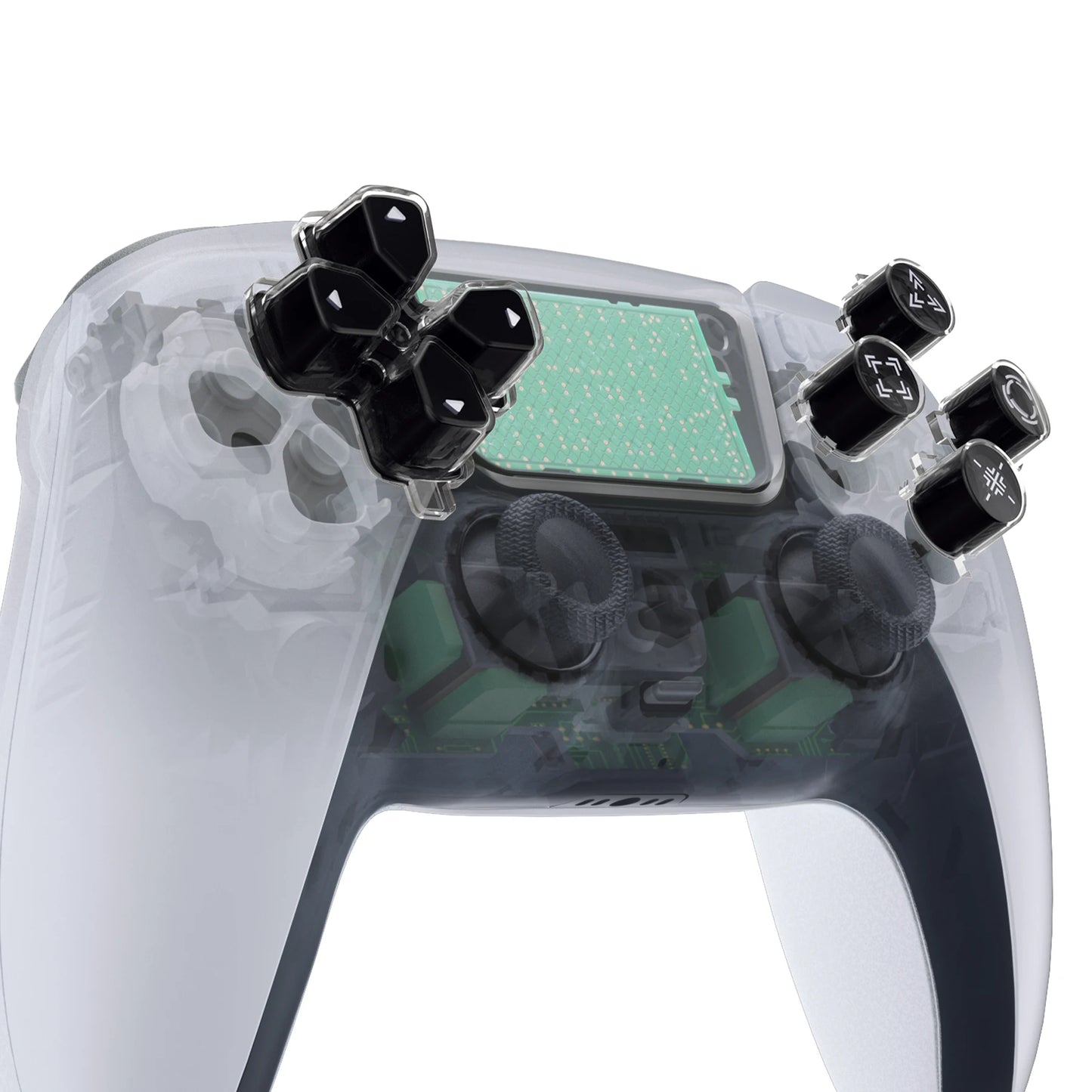 eXtremeRate Custom Dpad Action Buttons Three-Tone Black & Clear with Symbols D-pad Face Buttons Compatible with ps5 Controller