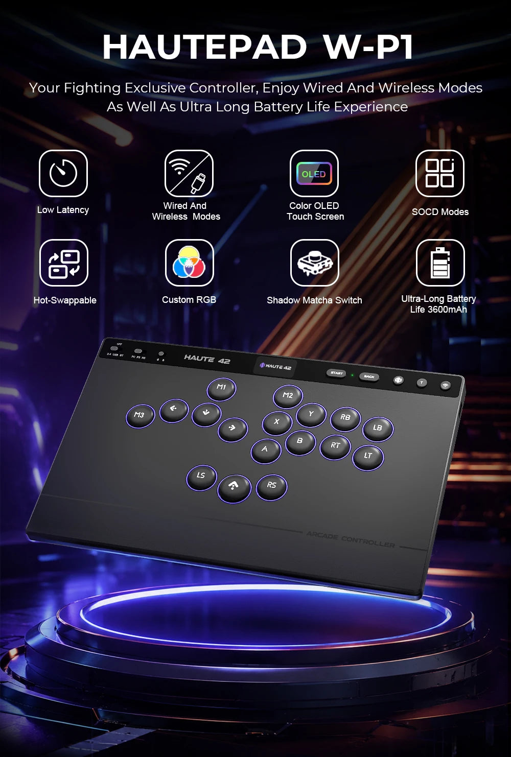 Haute42 W-P1 Wired/2.4G Wireless Hitbox Leverless Controller For PC/PS5/Switch