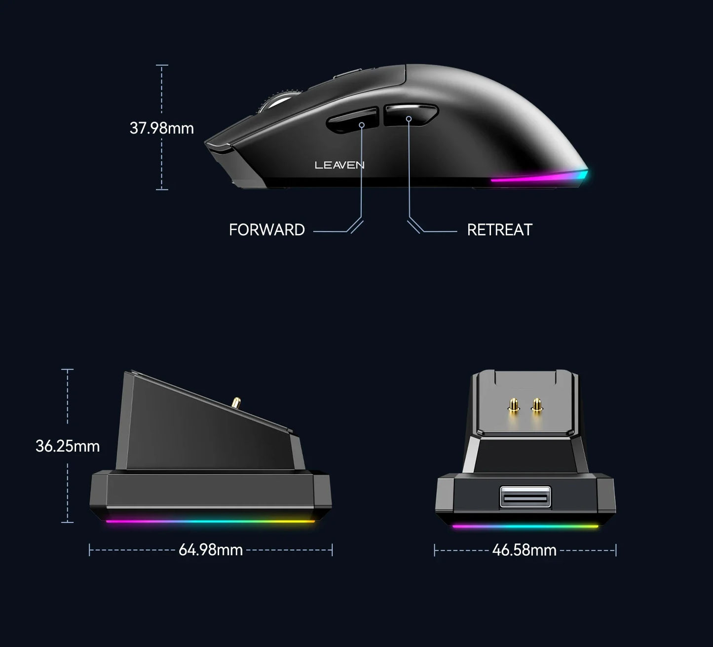 Leaven X3 Wireless Gaming Mouse with Charging Dock, Dual Mode Bluetooth/2.4G