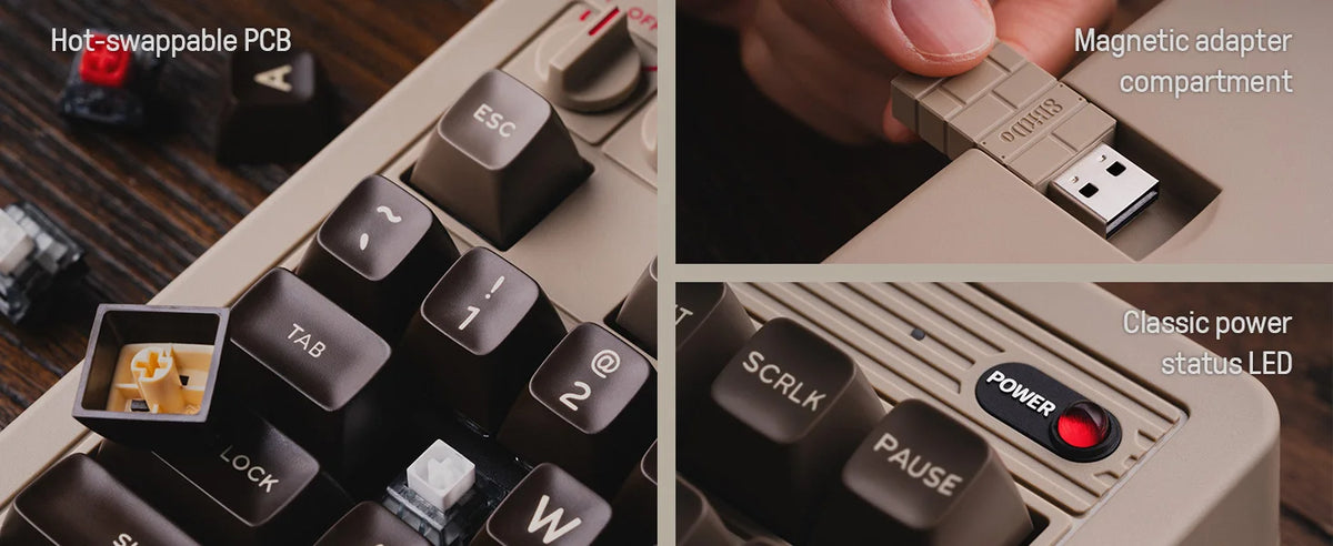 8BitDo Retro Mechanical Keyboard, BT/2.4G/USB-C Hot Swappable Gaming Keyboard with 87 Keys, Dual Super Programmable Buttons