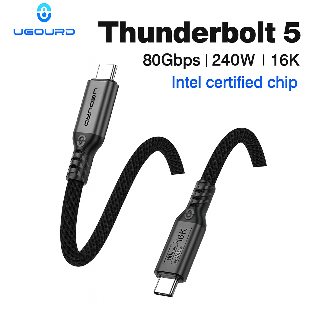 UGOURD 80Gbps Thunderbolt 5 Cable Certified Chip USB-C 20Gbps 240W 16K